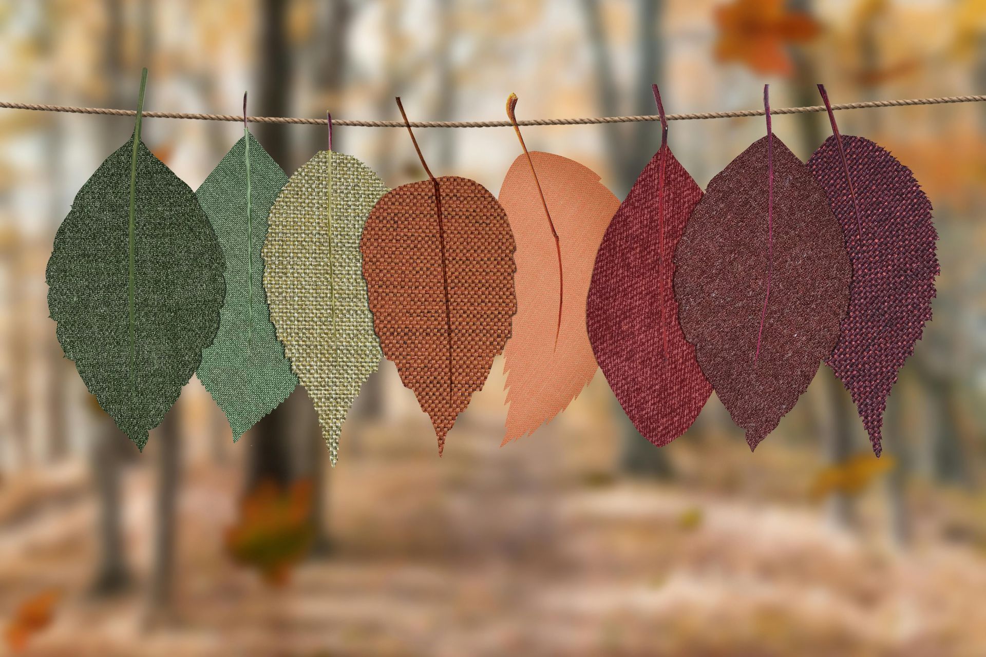 leaves of different shades hanging on a wire