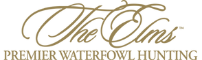 The Elms logo with “Premier Waterfowl Hunting” in gold lettering