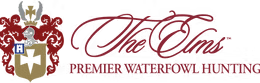 The Elms logo with crest and red script text: “Premier Waterfowl Hunting”