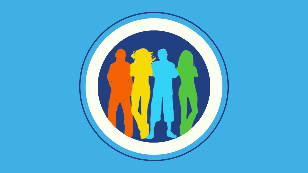 Stylized graphic of 4 colorful teenager silhouettes. 
