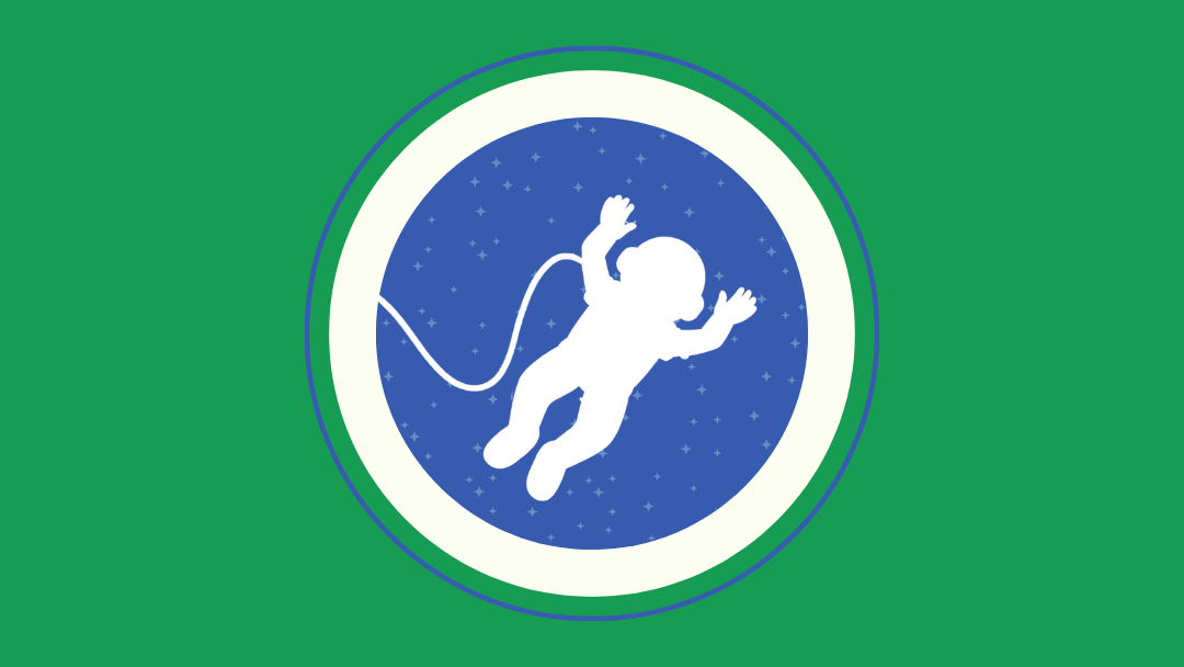 Stylized graphic of an astronaut in space on a green background