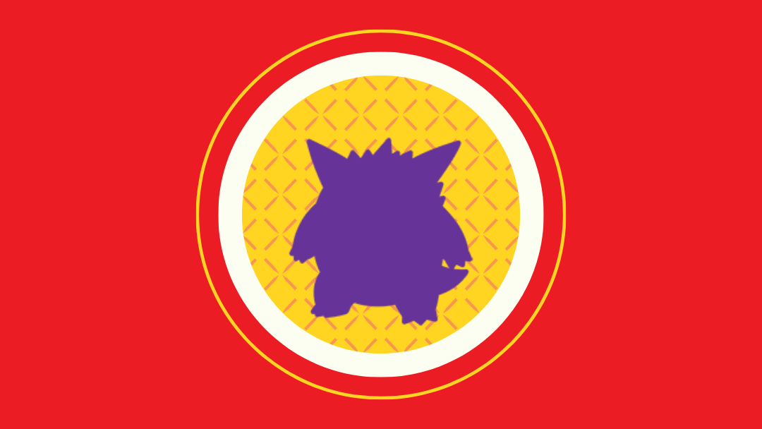 Stylized graphic of a gangar pokemon outline on a red background