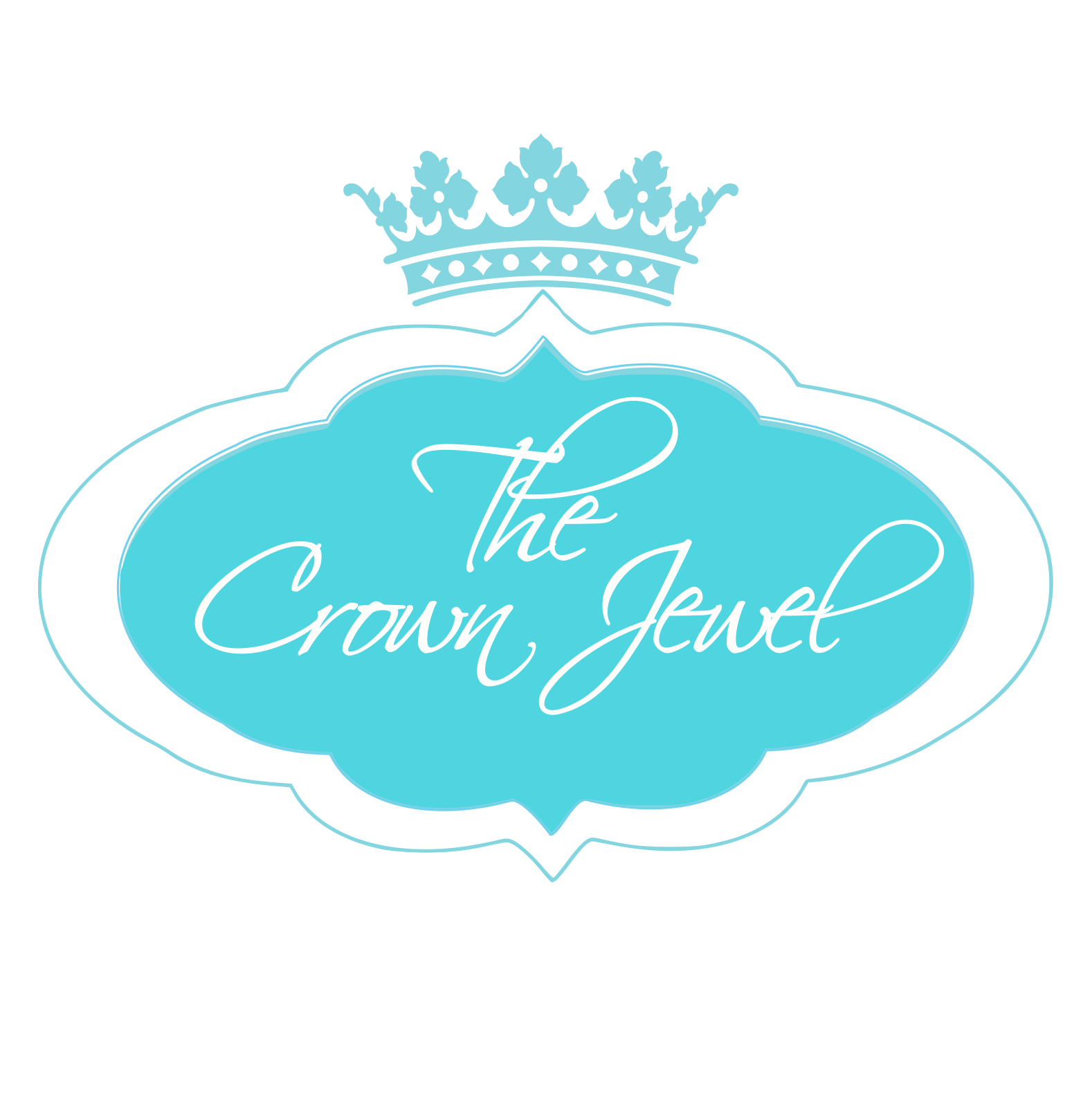 Turquoise logo with a crown and the words “The Crown Jewel” in script