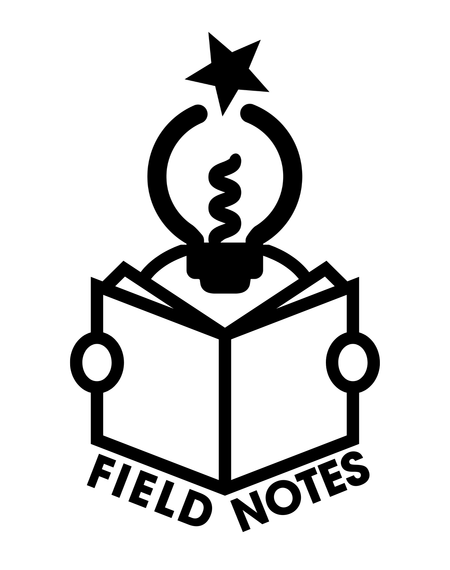 Field Notes logo - looks like a stick figure with a lightbulb for a head, reading a book.