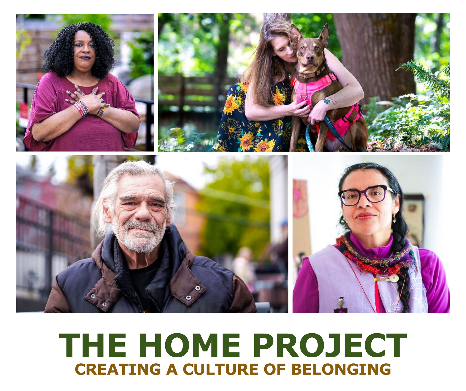 The Home Project collage with four portraits and the slogan “Creating a culture of belonging”