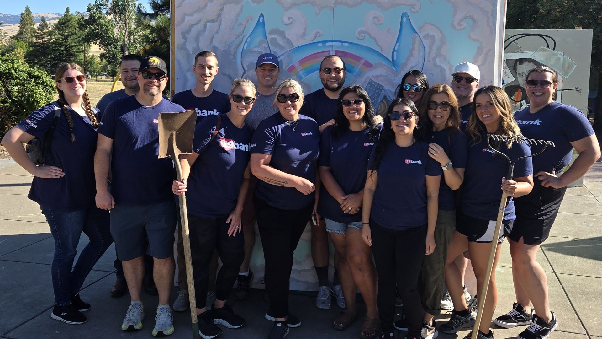 group of approx 15 US Bank volunteers at ScienceWorks