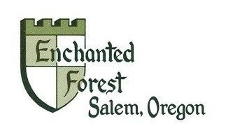 Enchanted Forest Salem, Oregon logo with green castle and shield graphic