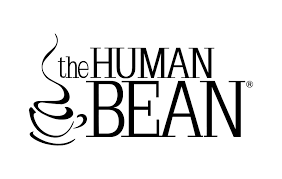 The Human Bean logo with black text and a steaming coffee cup icon