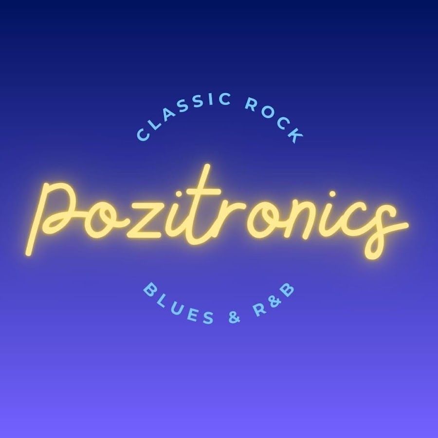Logo reading “Pozitronics” in yellow script on a purple background, with “Classic Rock” and “Blues & R&B” around it.
