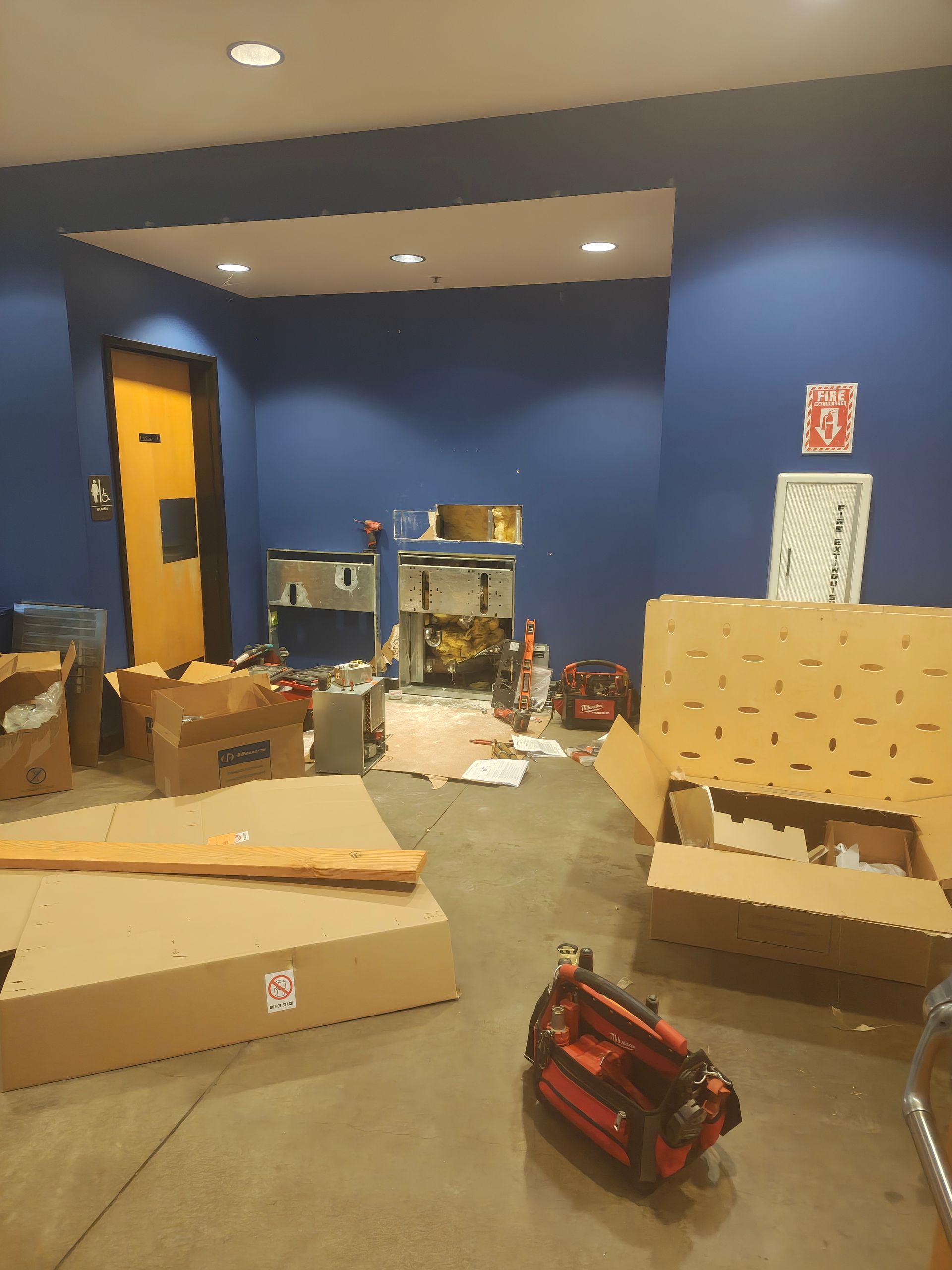 The water fountain installation in process.