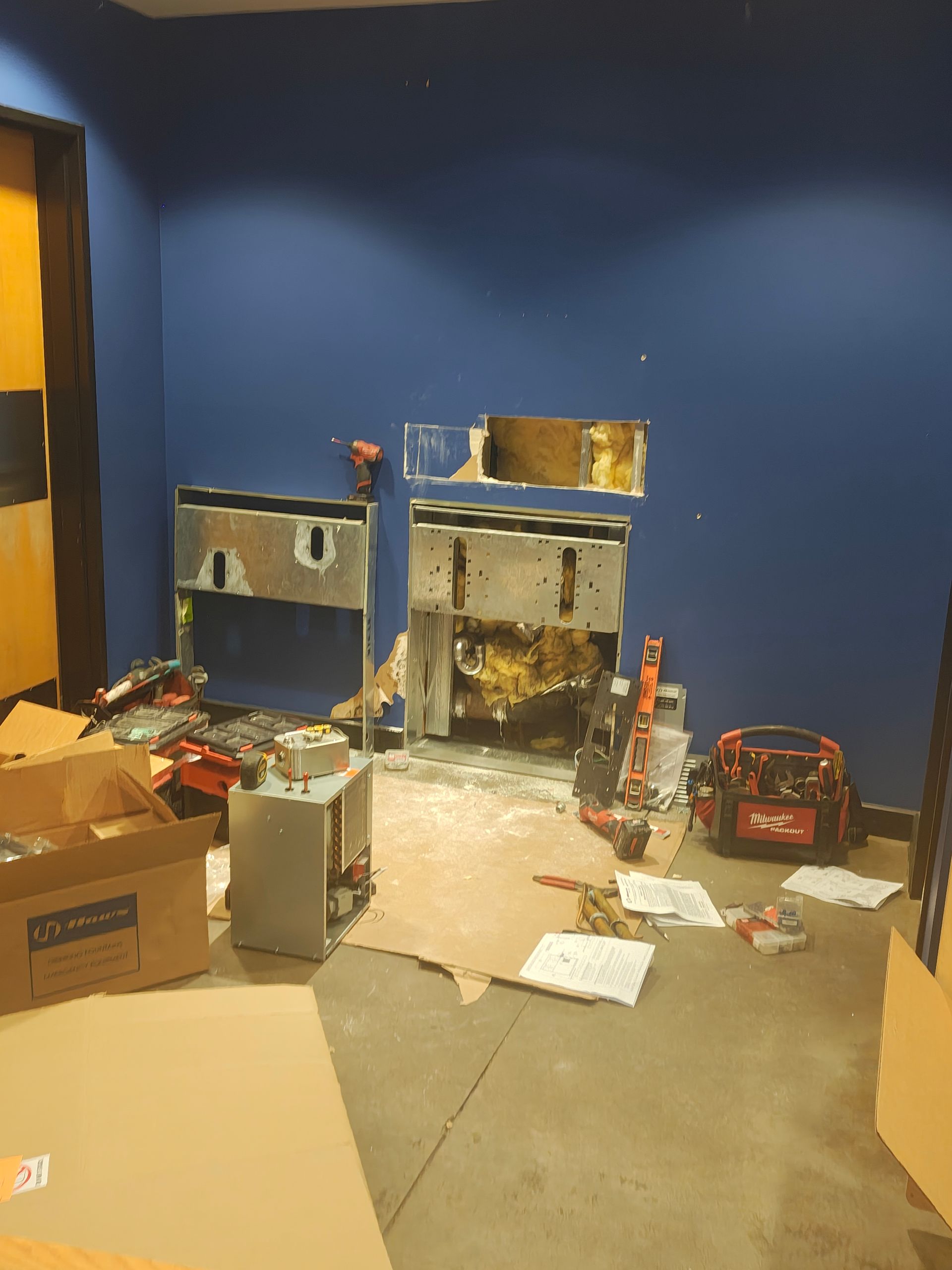 The water fountain installation in process.