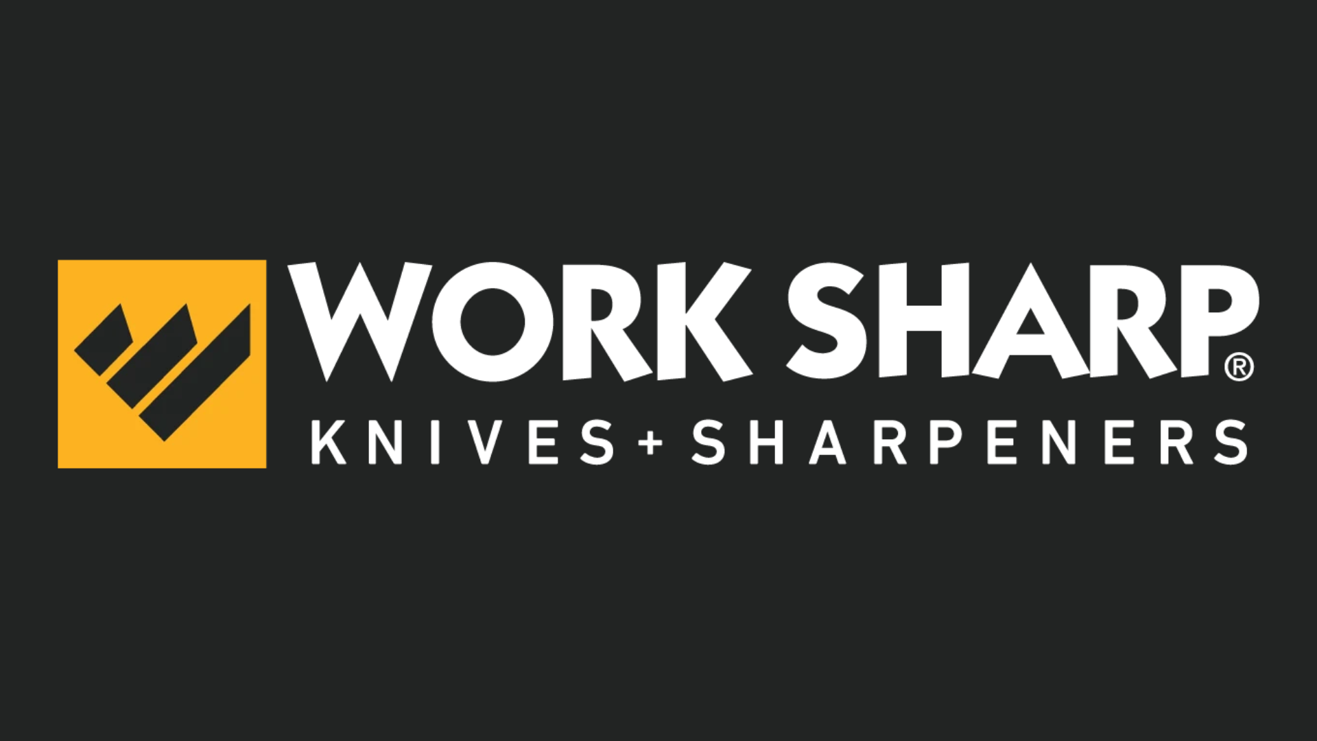 Work Sharp knives and sharpeners logo on black background with orange icon