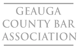 Geauga County Bar Association logo in gray, text between horizontal lines.