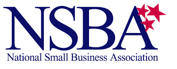 NSBA logo with navy text and red stars. Text reads National Small Business Association.