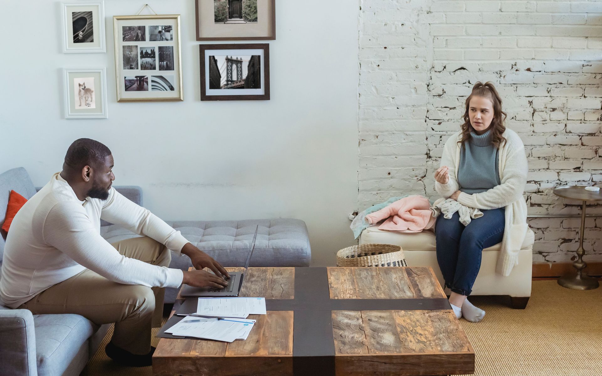 Business partners reviewing company records during a dispute about ownership duties and contributions