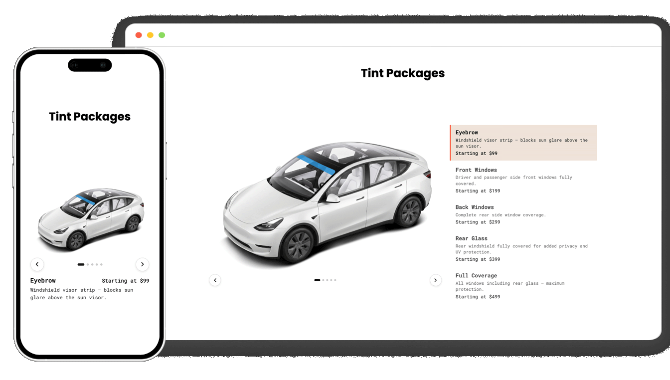 Image of a tint configurator that shows customers what tint options are available