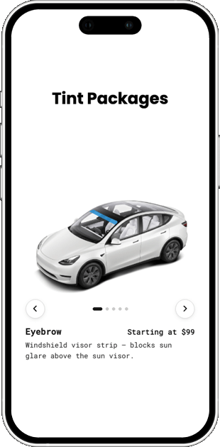 Image of a tint configurator that shows customers what tint options are available