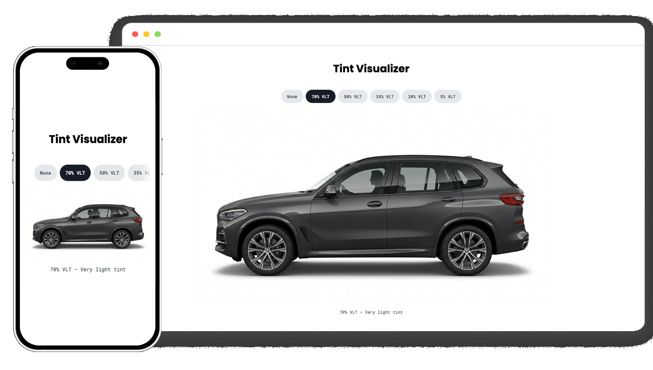 Image of a Tint Visualizer that allows users to see what tint looks like on a car