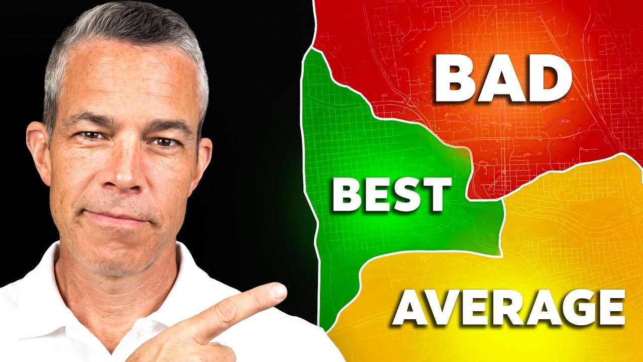 Man pointing at a green and red map labeled BEST, AVERAGE, and BAD