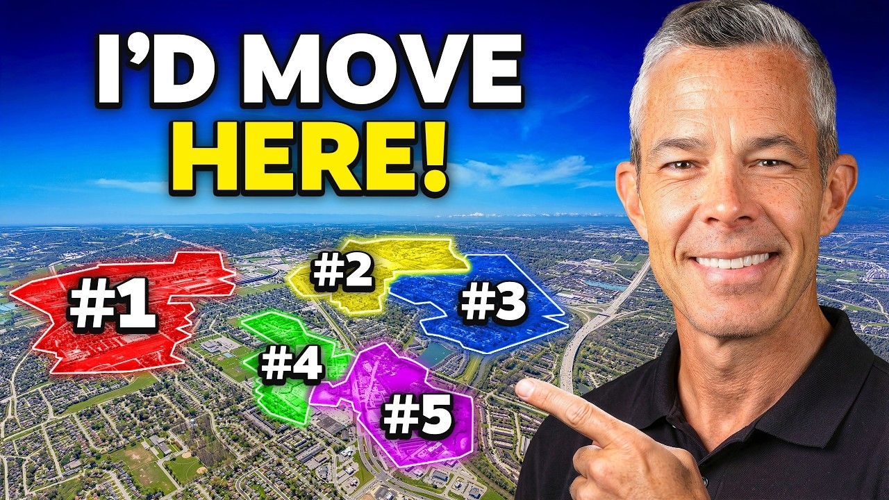 Text graphic with man pointing at colorful numbered map pins and “I’D MOVE HERE!” banner