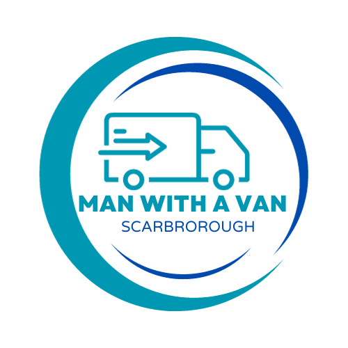 A logo for a company called man with a van scarborough