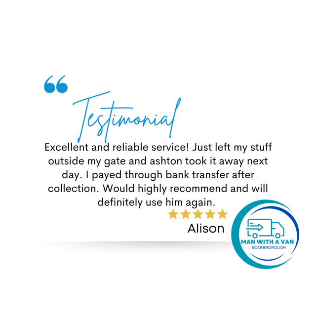 A testimonial from a customer of a man with a van.