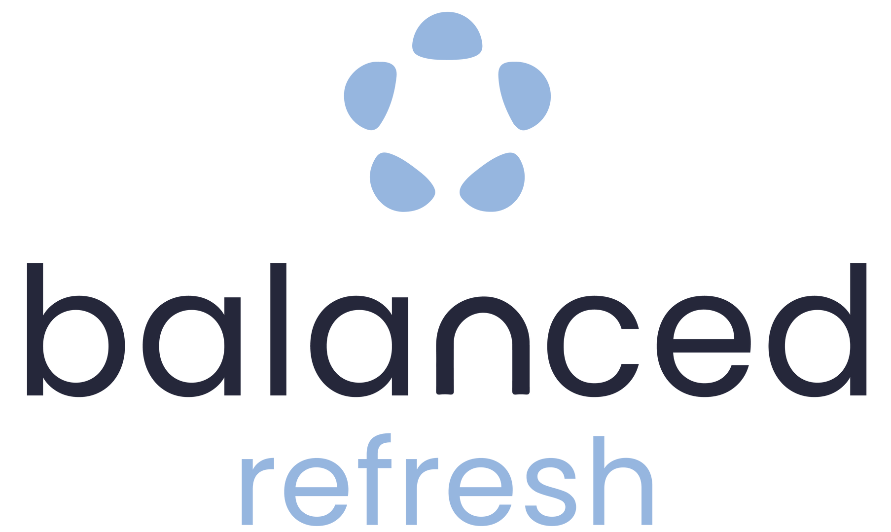 Balanced Refresh logo featuring soft blue text and a minimalist circular design.
