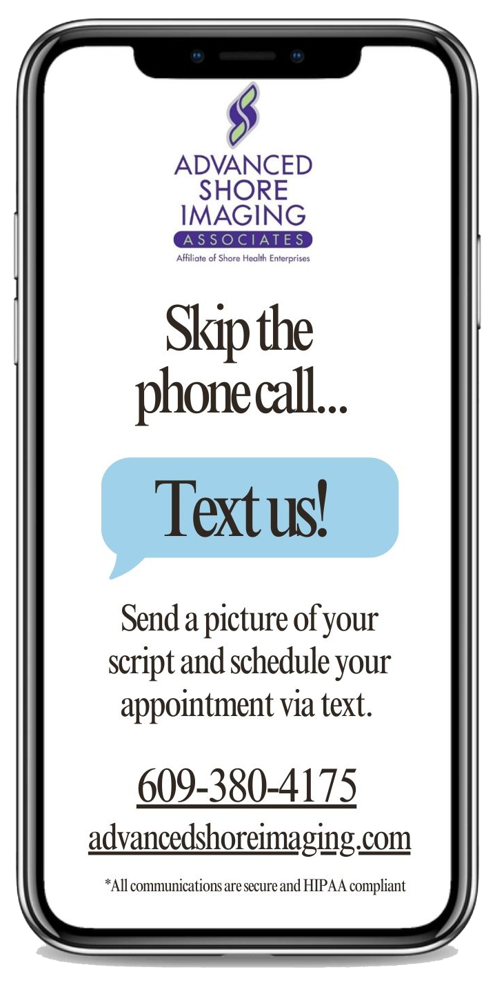Phone ad with “Skip the phone call… Text us!” and appointment scheduling details on a smartphone screen