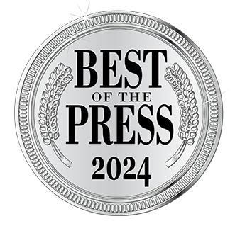 Silver seal reading “Best of the Press 2024” in bold black text.