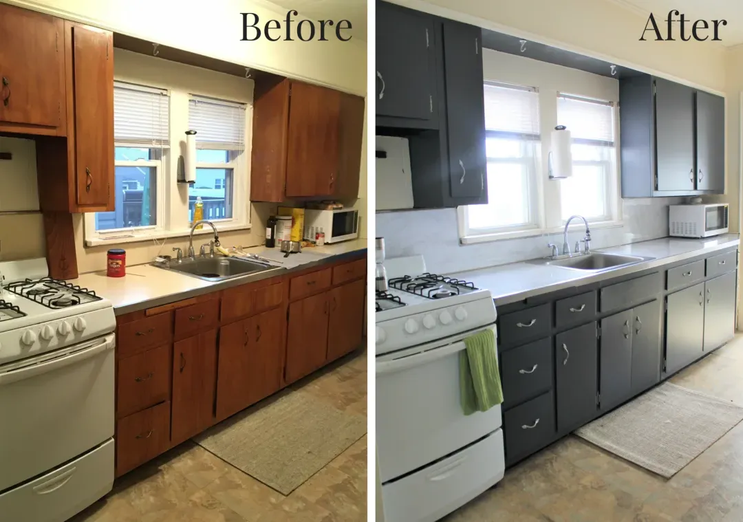 Painter working on cabinet doors