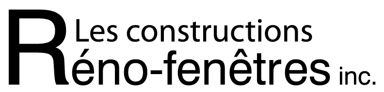 Logo for Les constructions Réno-fenêtres inc. with a large black R and gray text on white background