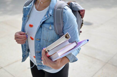 Student going to class