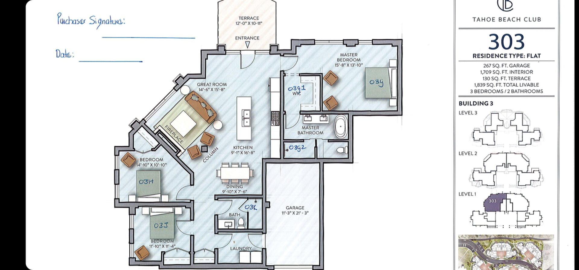A floor plan of a house with the number 303 on it.