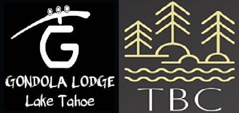 A logo for tahoe beach club with trees and waves