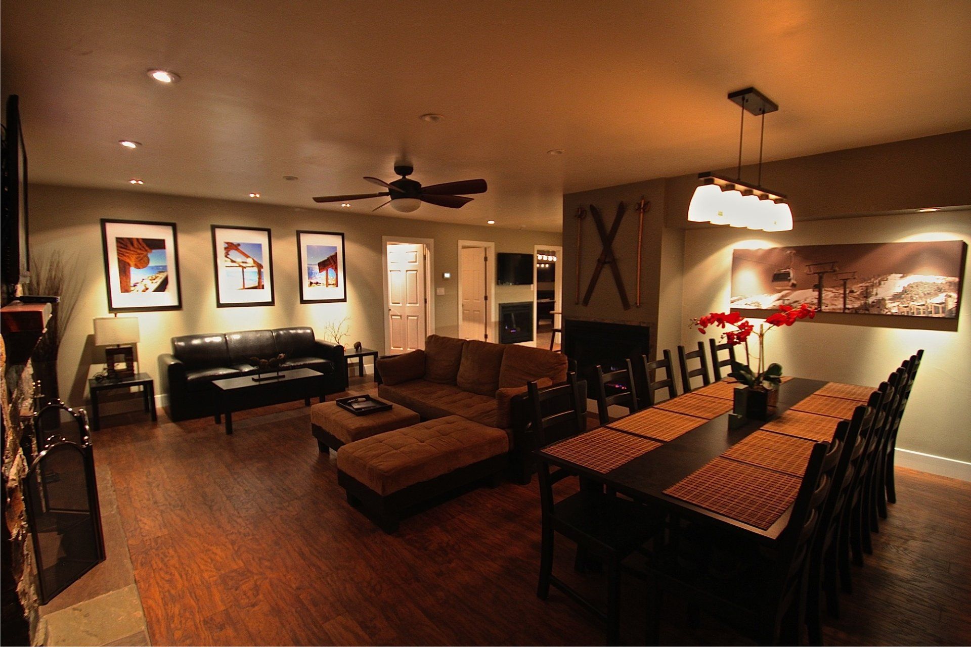 A living room with a large x on the wall