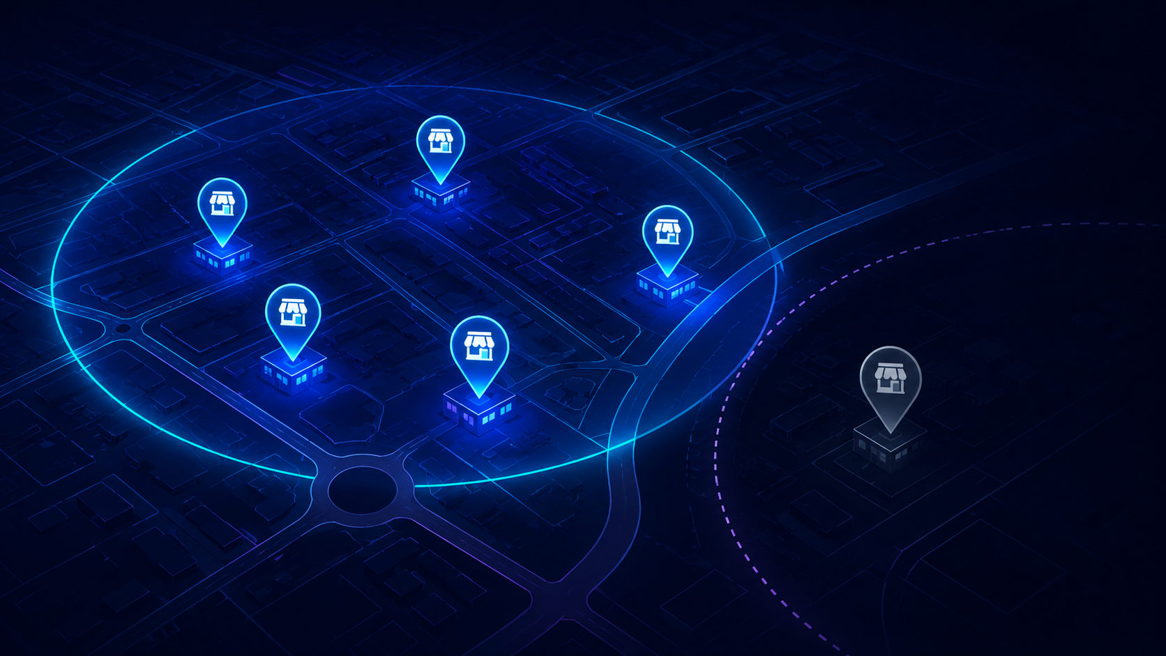 Illustration of a local business struggling to appear prominently in online map search results