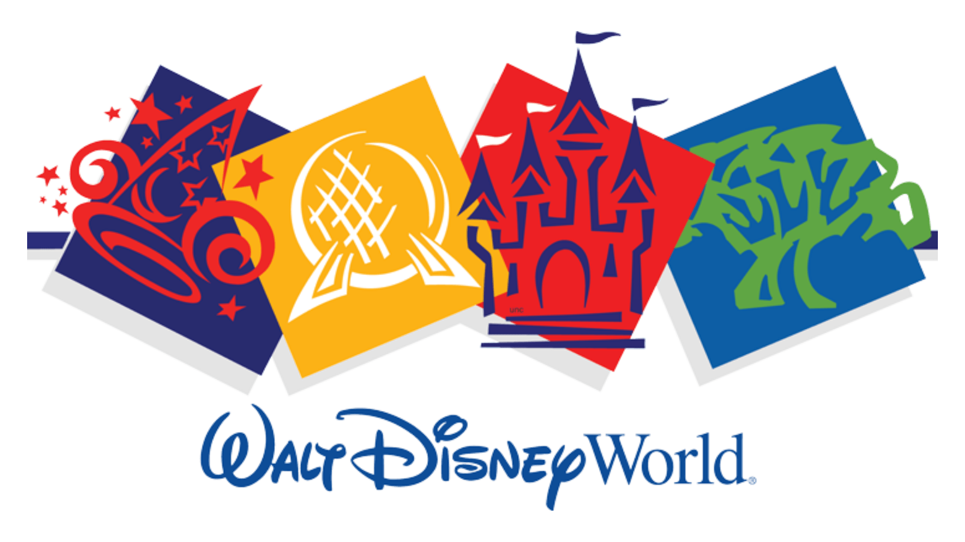 A walt disney world logo with a castle and a tree