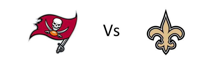 The buccaneers and saints logos are shown side by side on a white background.