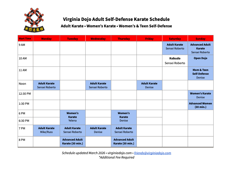 Virginia Dojo Class Schedule