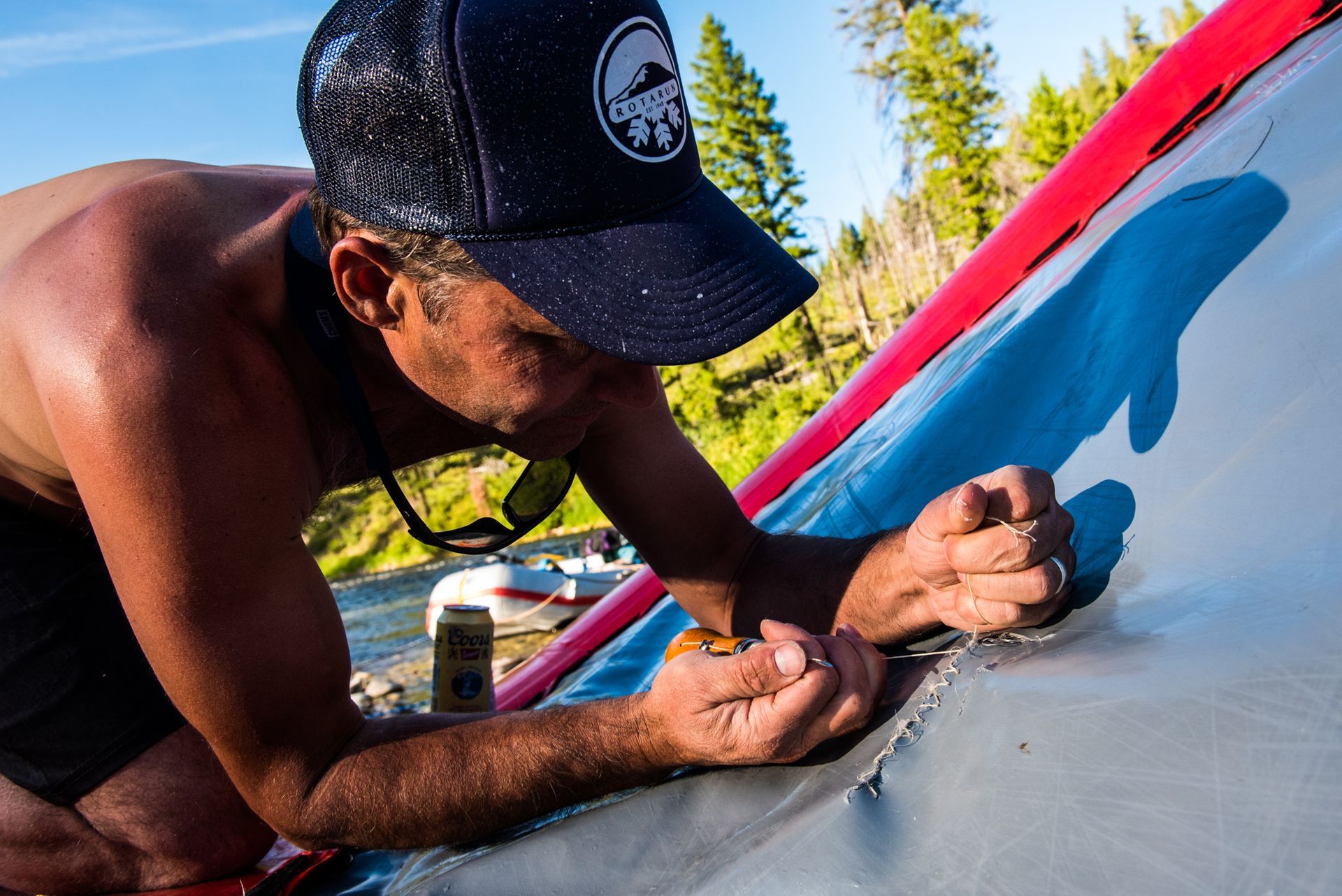 repairing rafts while on the middle fork salmon river