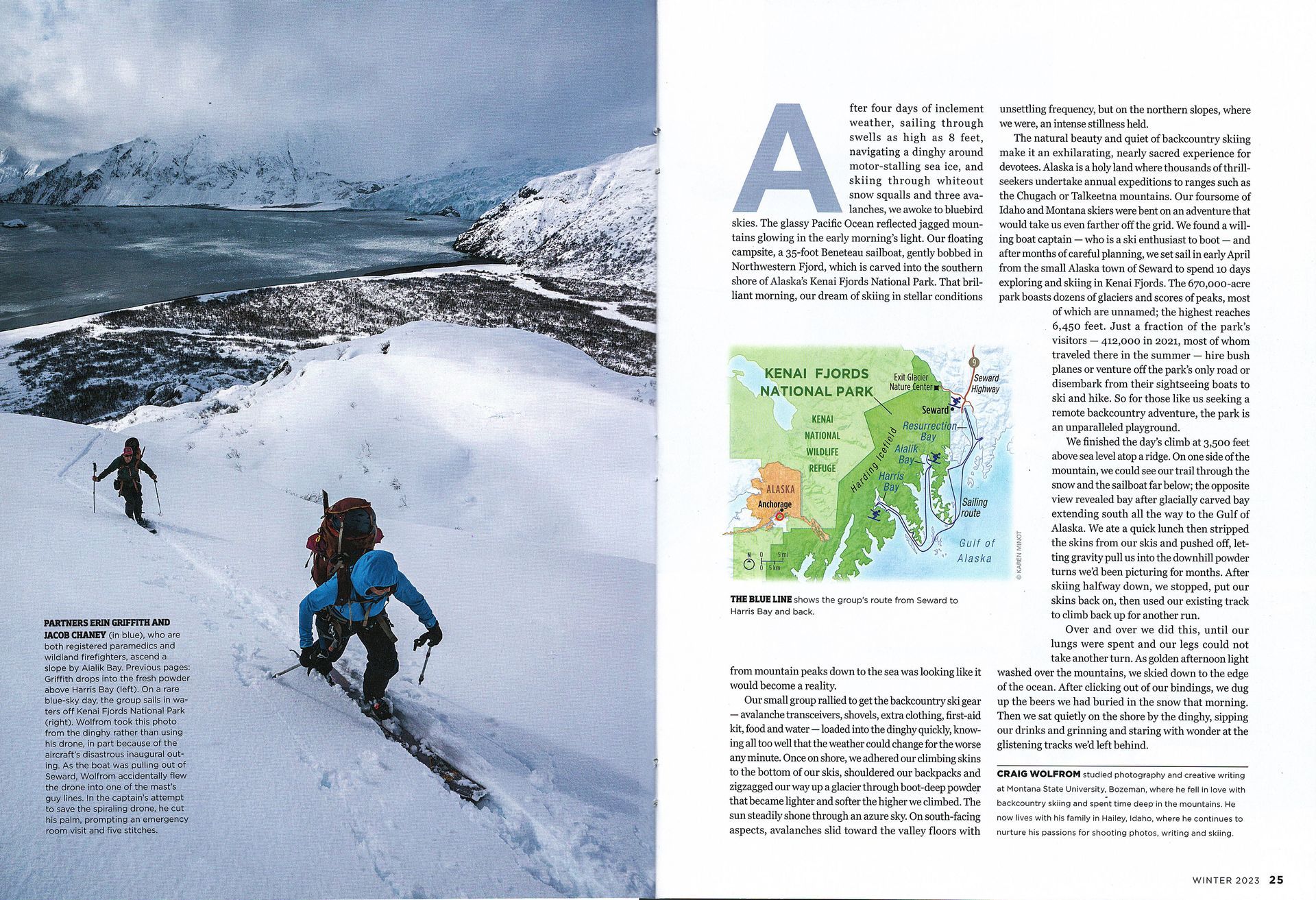 National Parks Magazine, Kenai Fjords, Backcountry skiing, sailing