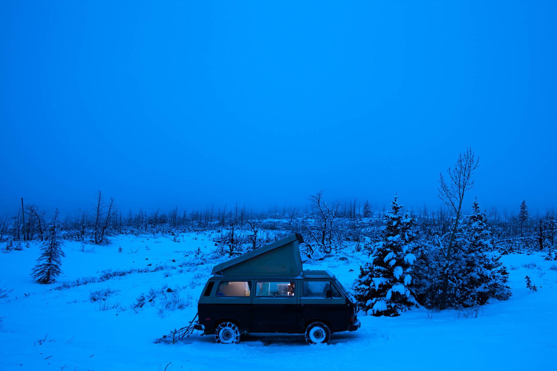 vanlife backcountry skiing vw camper van