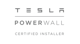 Tesla Powerwall Certified Installer logo. Text: Tesla, Powerwall, Certified Installer.