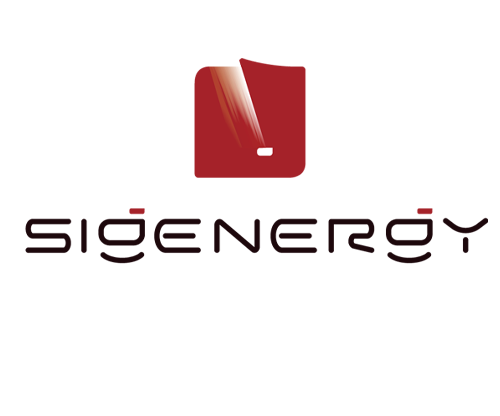 Logo for Sigenergy. Red square with a stylized light beam graphic above text: Sigenergy.