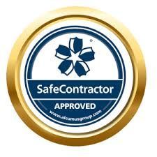SafeContractor Approved badge: blue and white circular logo with a gold border.