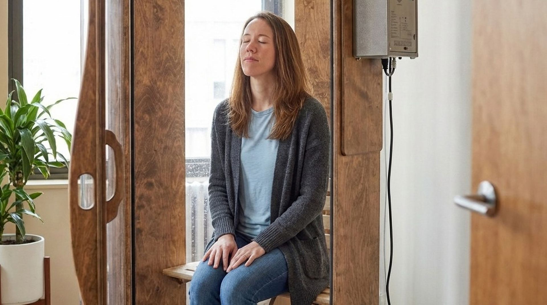 Dr. Alicia Armitstead is taking a Himalayan Salt Booth session