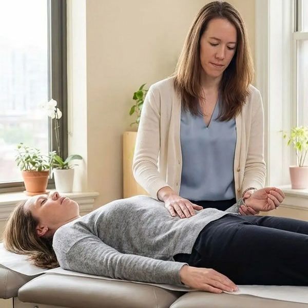 Dr. Alicia Armitstead giving a patient an emotional release therapy session