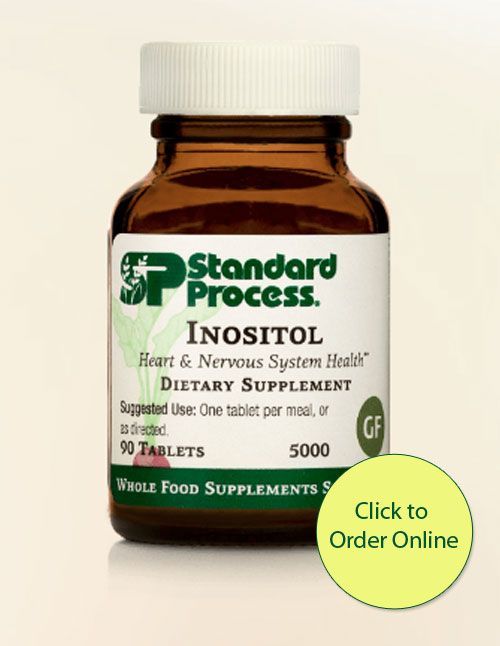 Bottle of Standard Process Inositol supplement with a 