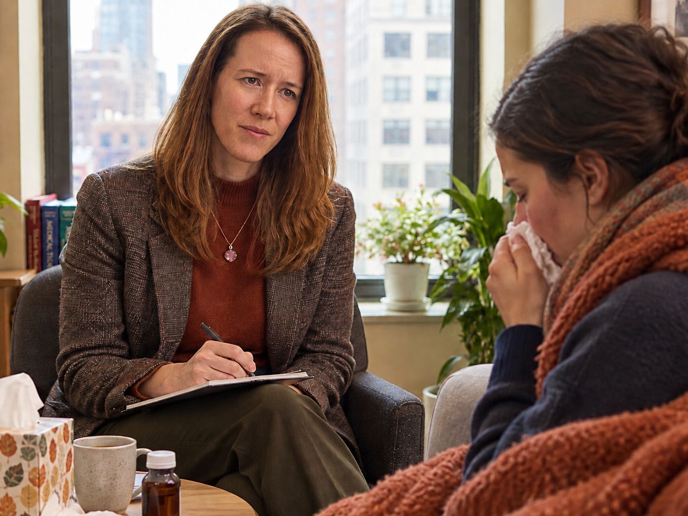 Dr. Alicia Armitstead with a sick patient explaining why more people get sick after summer ends