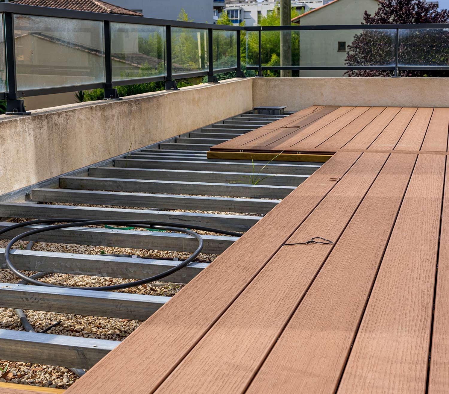 Composite decking under construction